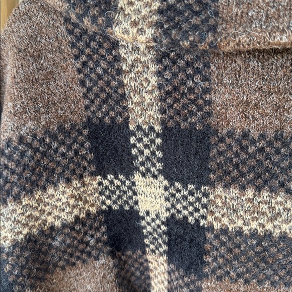 ZARA Plaid Zip Up Collared Soft Knit Sweater Brown Black Tan with Pockets L - Picture 13 of 16